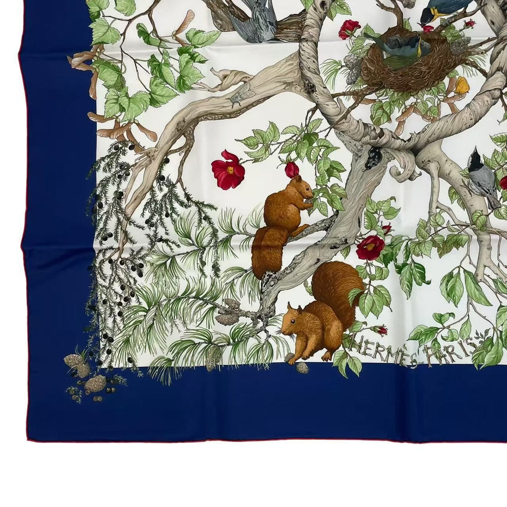 Hermes Carre 90 AU Coeur Des Bois in the Forest Scarf Silk Navy — view 5