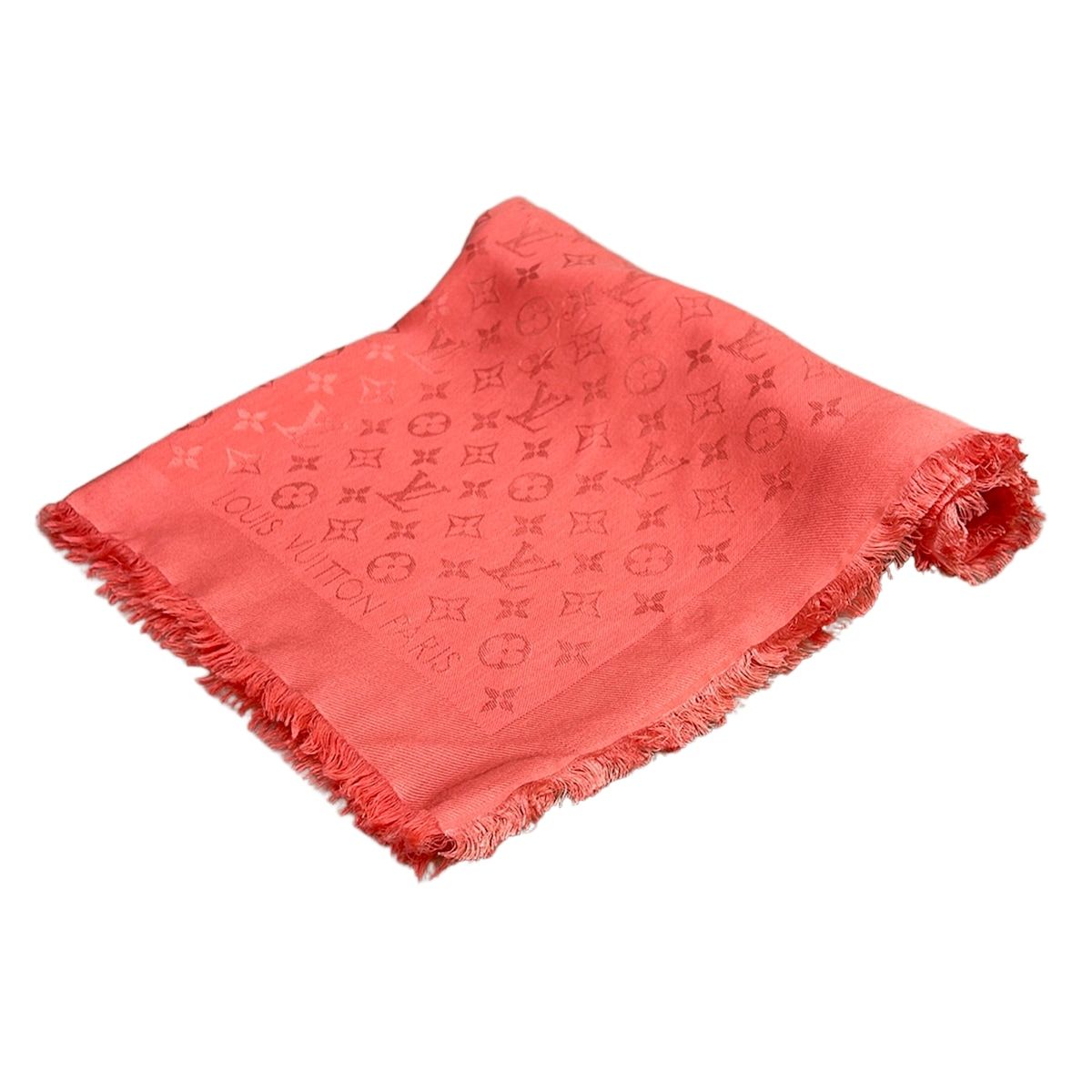 Louis Vuitton Shawl Monogram Pink Wool Silk Scarf