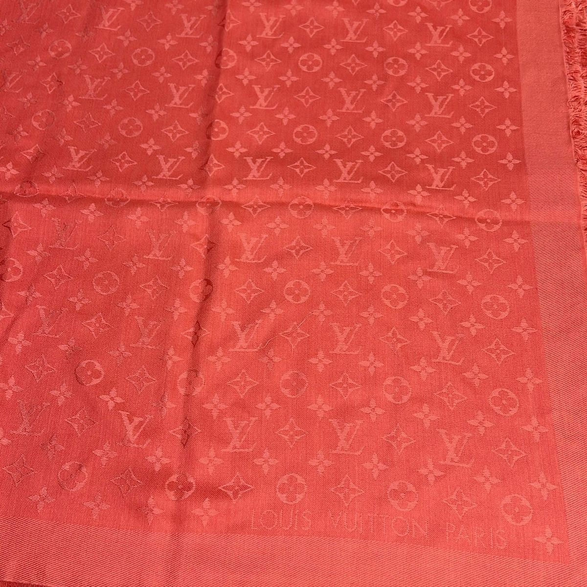 Louis Vuitton Shawl Monogram Pink Wool Silk Scarf — view 5