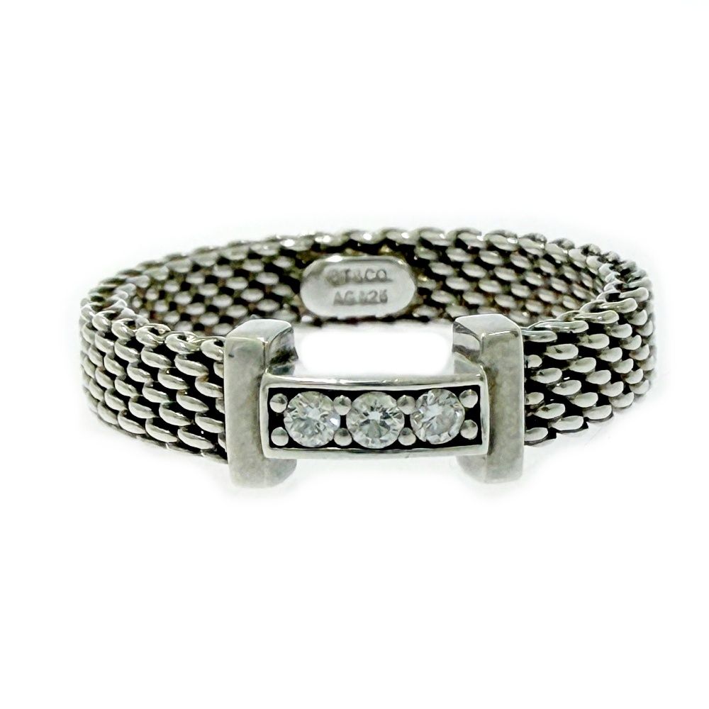 Tiffany & Co Silver Diamond Somerset Mesh Ring