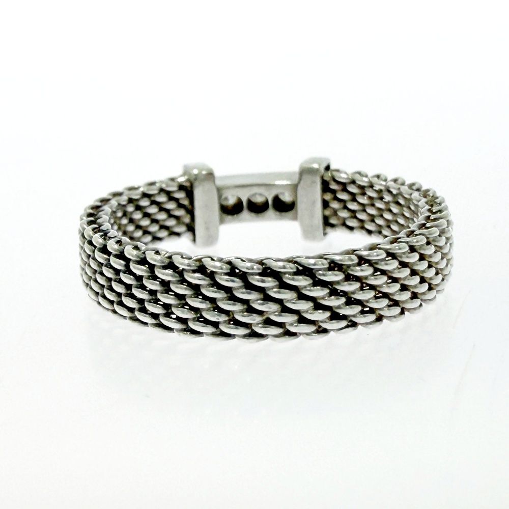 Tiffany & Co Silver Diamond Somerset Mesh Ring