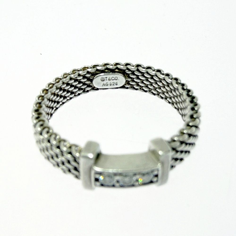 Tiffany & Co Silver Diamond Somerset Mesh Ring