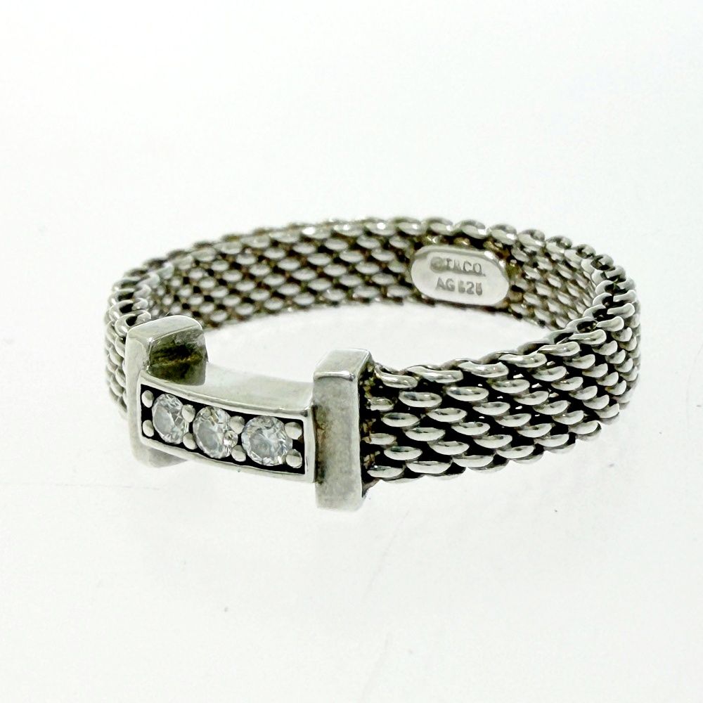 Tiffany & Co Silver Diamond Somerset Mesh Ring
