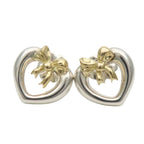 Tiffany & Co Earrings Heart Ribbon Open 925 Sterling Silver 18k Yellow Gold