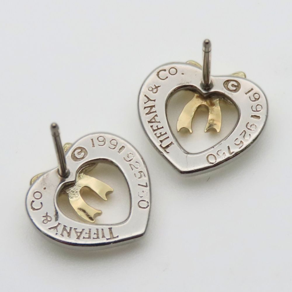 Tiffany & Co Earrings Heart Ribbon Open 925 Sterling Silver 18k Yellow Gold — view 3