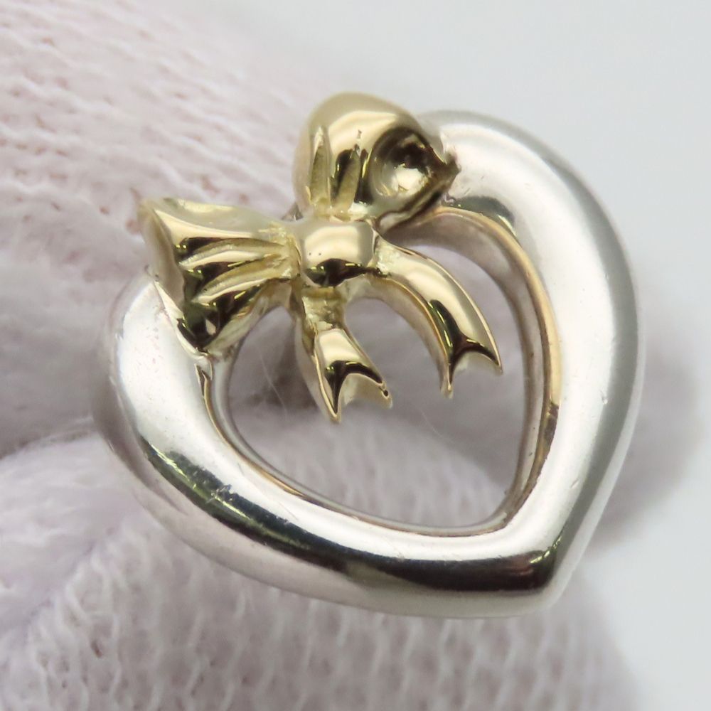 Tiffany & Co Earrings Heart Ribbon Open 925 Sterling Silver 18k Yellow Gold — view 6