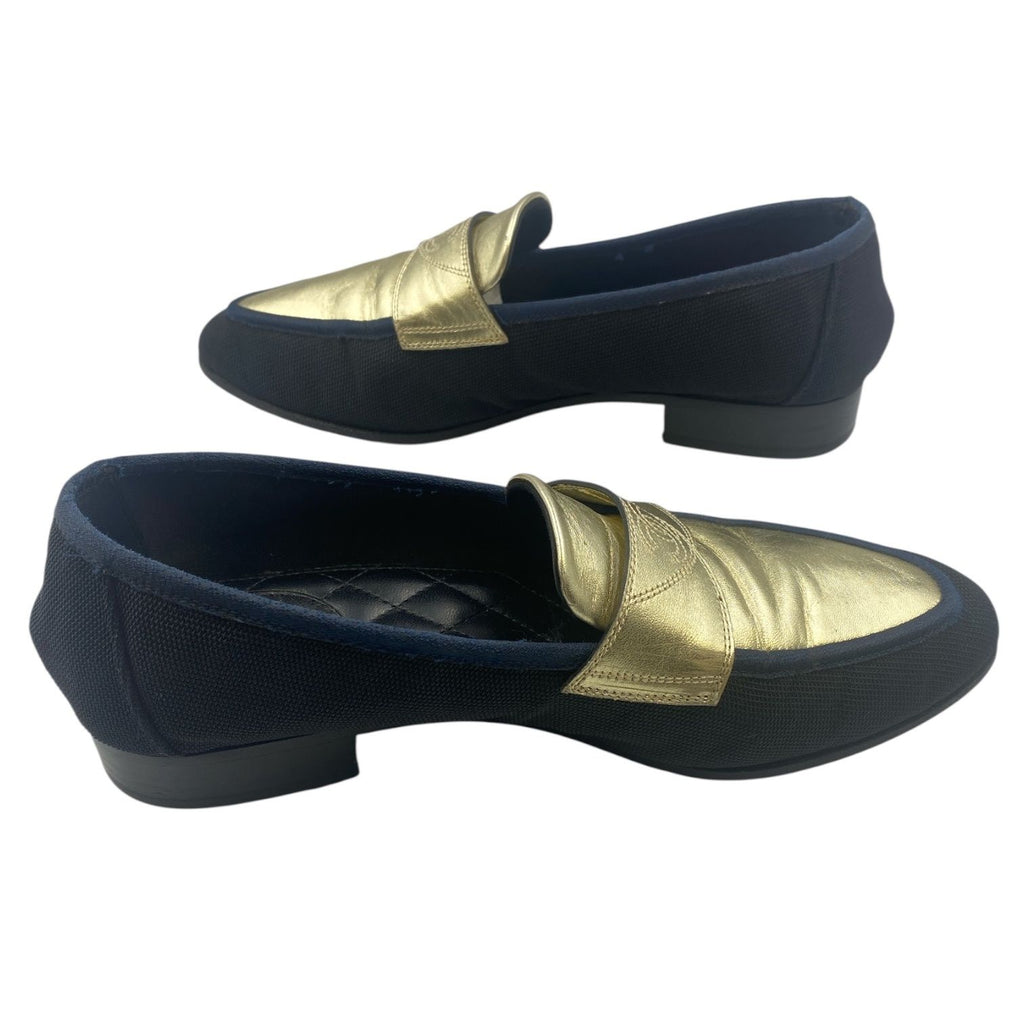 Chanel Loafers Shoes Leather CC Logo Mesh Gold Black — view 2