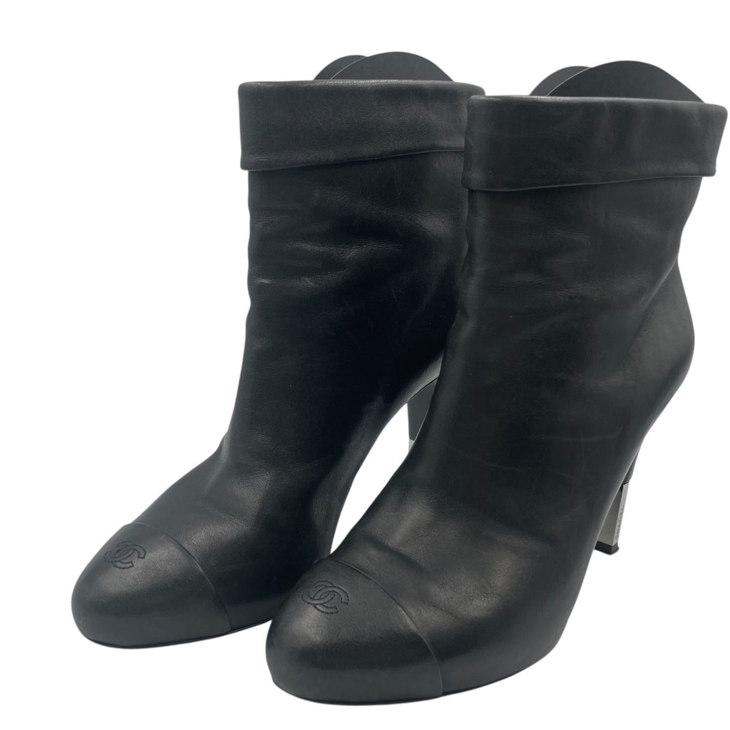 Chanel Short Boots Leather CC Logo Black