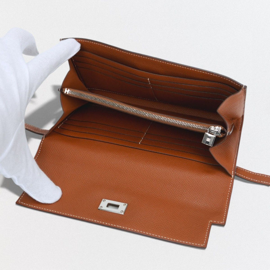 Hermes Kelly Wallet Epsom Gold Brown Silver Veau — view 7