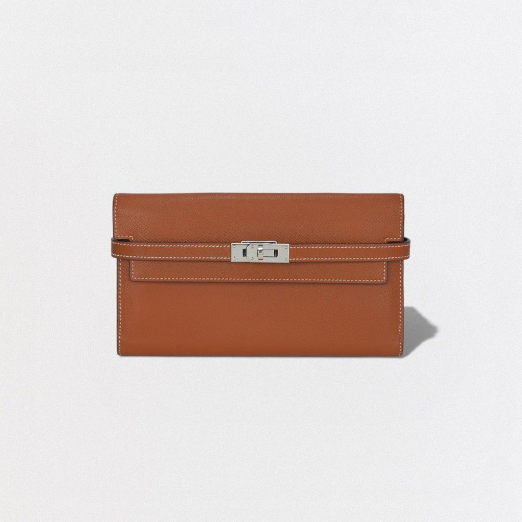 Hermes Kelly Wallet Epsom Gold Brown Silver Veau
