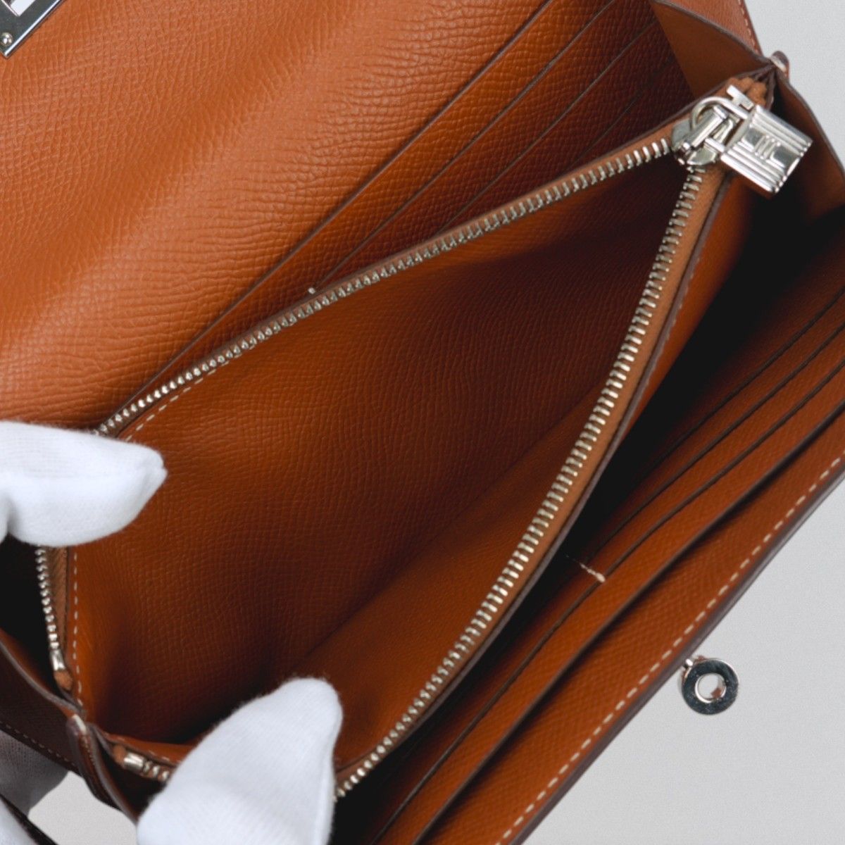 Hermes Kelly Wallet Epsom Gold Brown Silver Veau — view 8