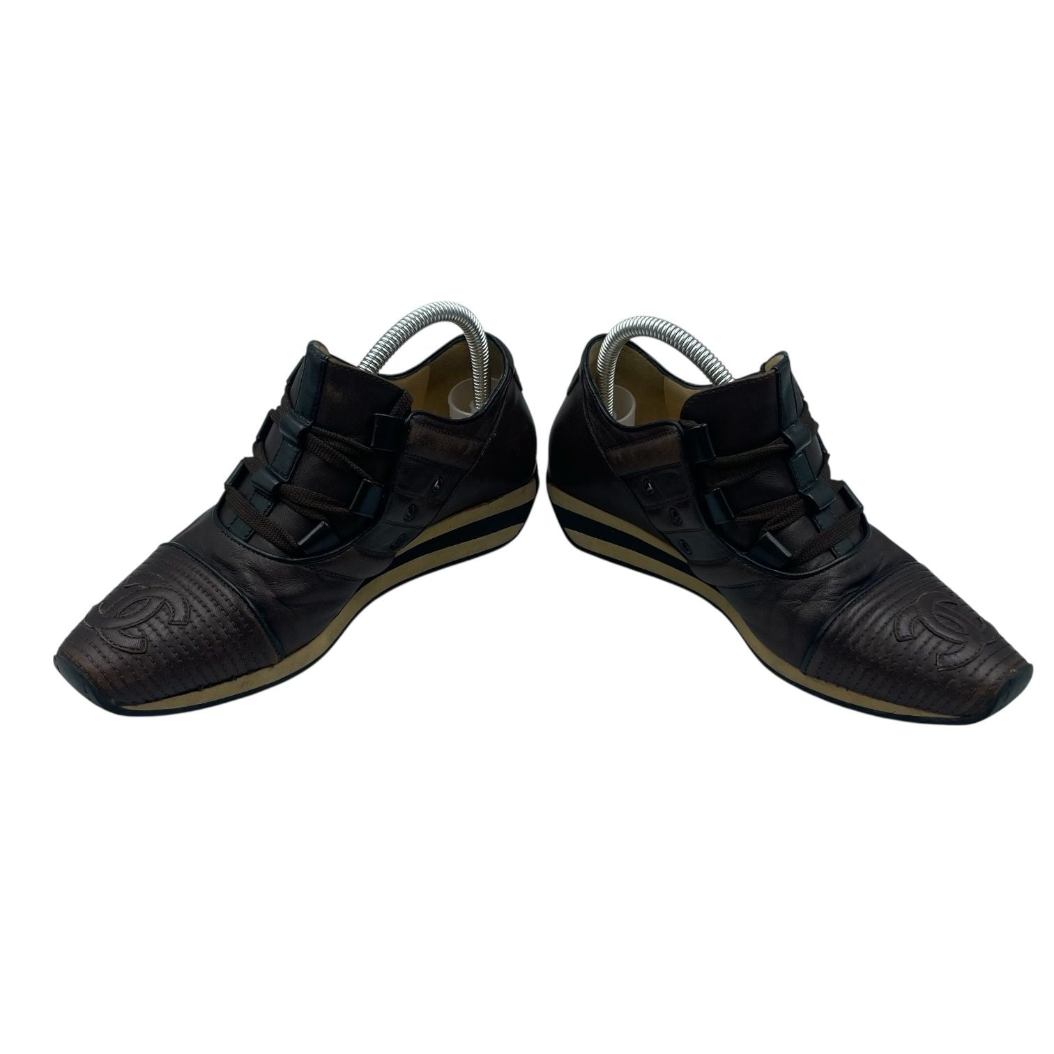 Chanel Sneakers Leather CC Logo Lace Up Brown — view 4