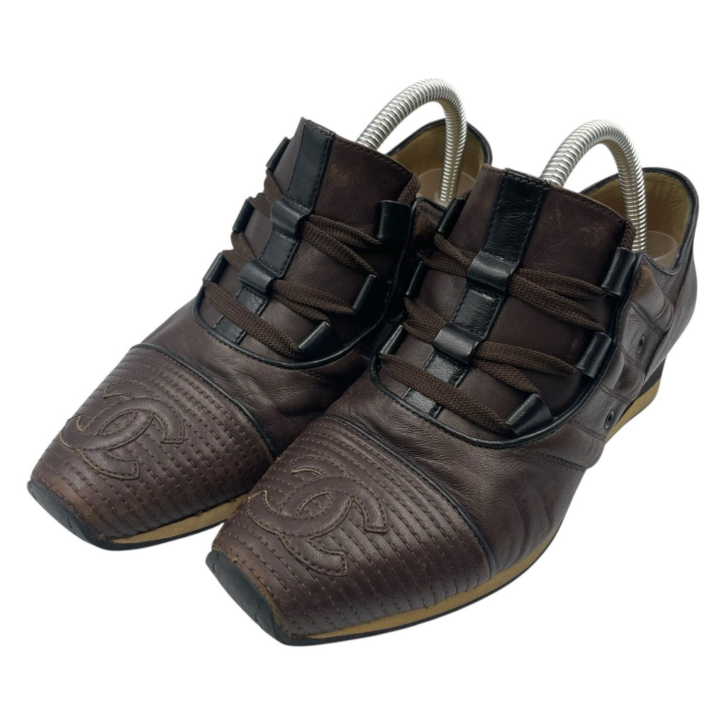 Chanel Sneakers Leather CC Logo Lace Up Brown