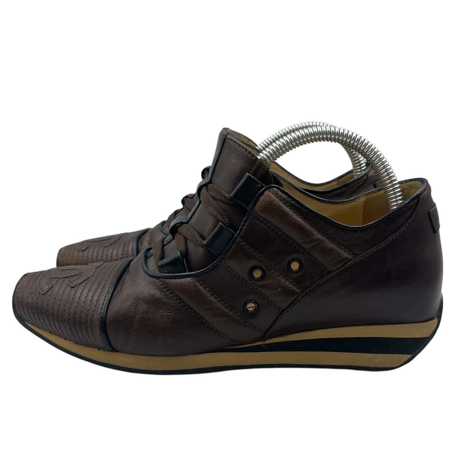 Chanel Sneakers Leather CC Logo Lace Up Brown — view 2