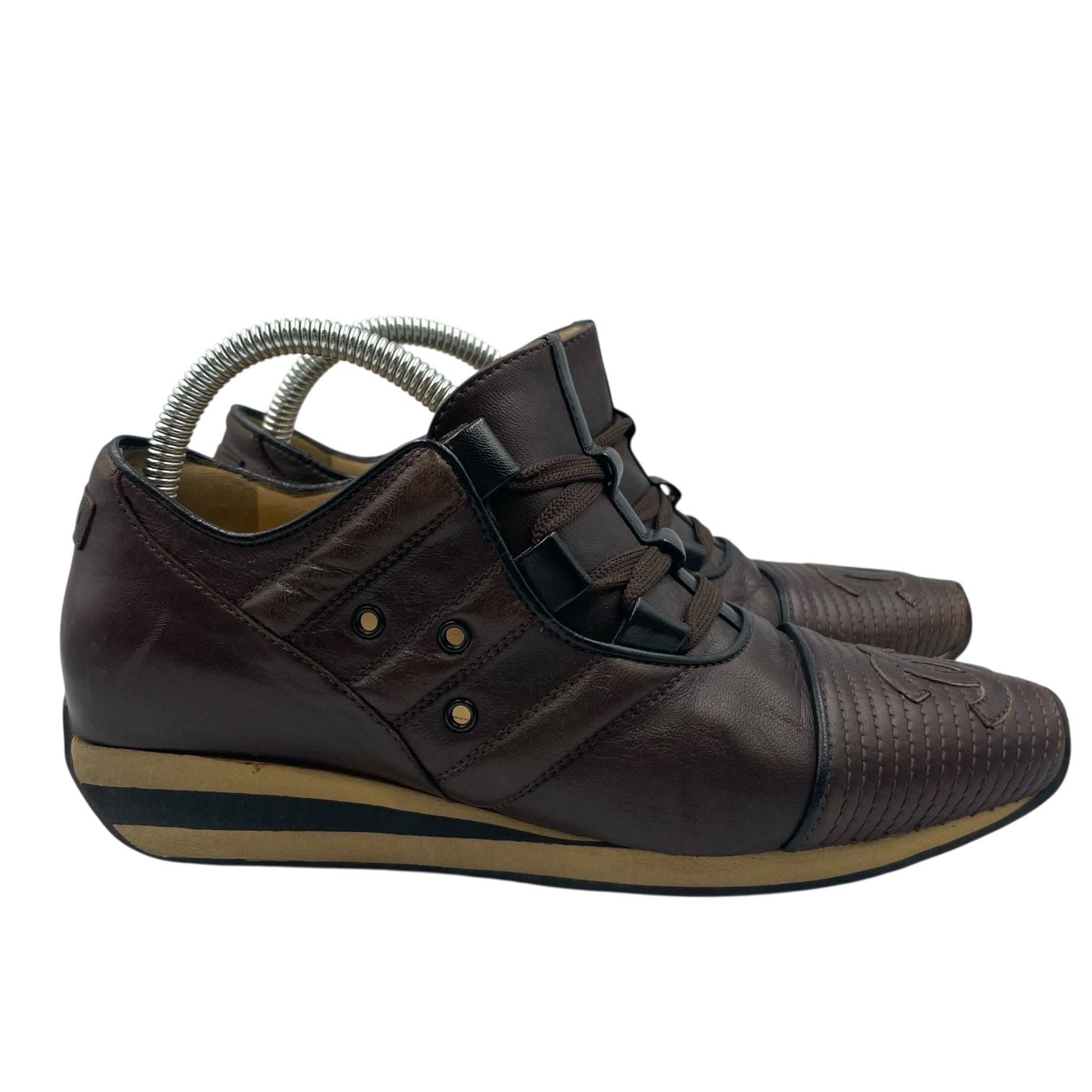 Chanel Sneakers Leather CC Logo Lace Up Brown — view 3