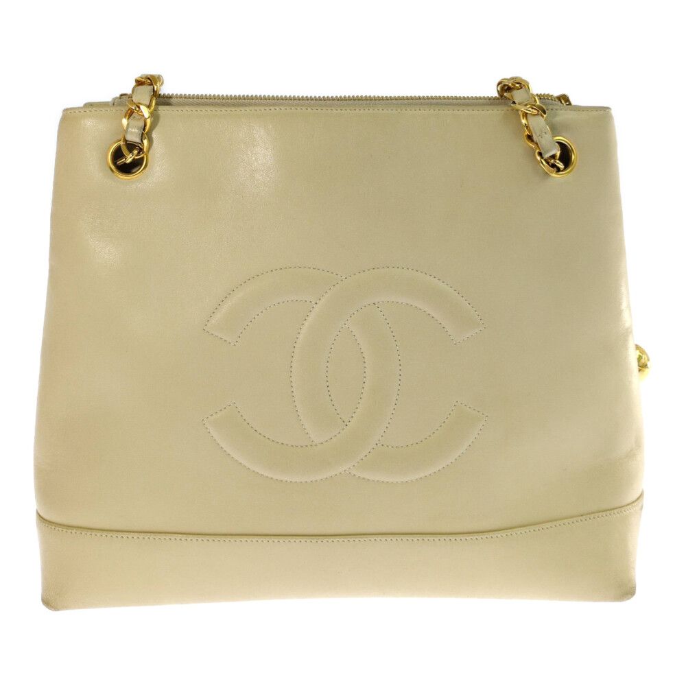 Chanel Lambskin CC Logo Chain Shoulder Bag Beige Jumbo CC Gold Vintage