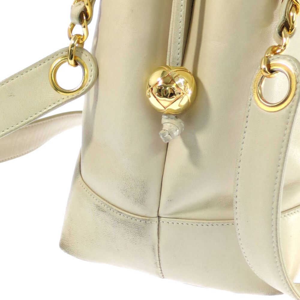 Chanel Lambskin CC Logo Chain Shoulder Bag Beige Jumbo CC Gold Vintage — view 9