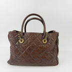 Chanel Quilted CC Logo Chain Tote Shoulder Bag Caviar Leather Brown Gold Vintage — view 4