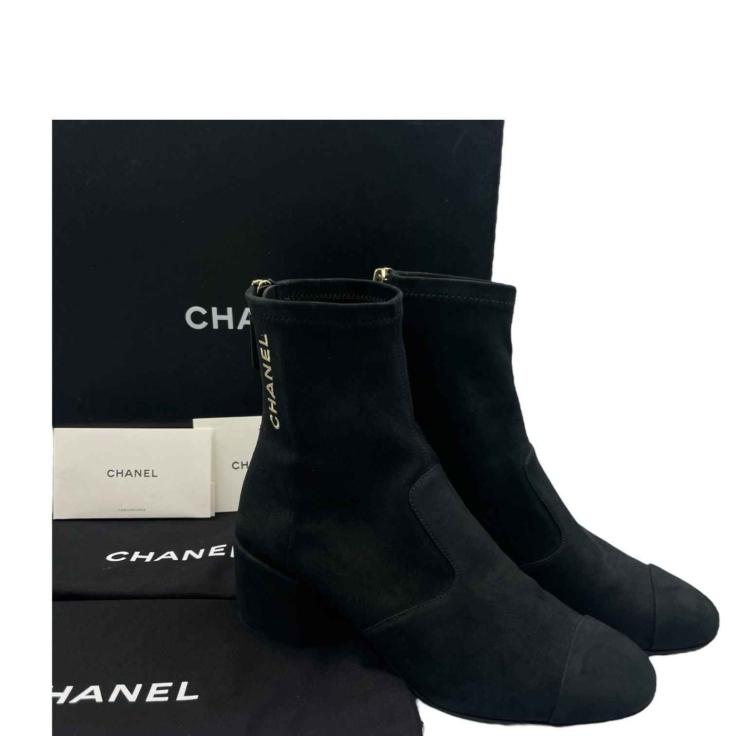 Chanel Short Boots Nuba Cles the Embroidery Logo Black