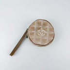 Chanel CC Logo Round Pouch Wristlet New Travel Canvas Leather Beige Vintage — view 2