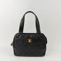 Chanel Quilted CC Logo Turnlock Shoulder Bag Leather Black Gold Vintage