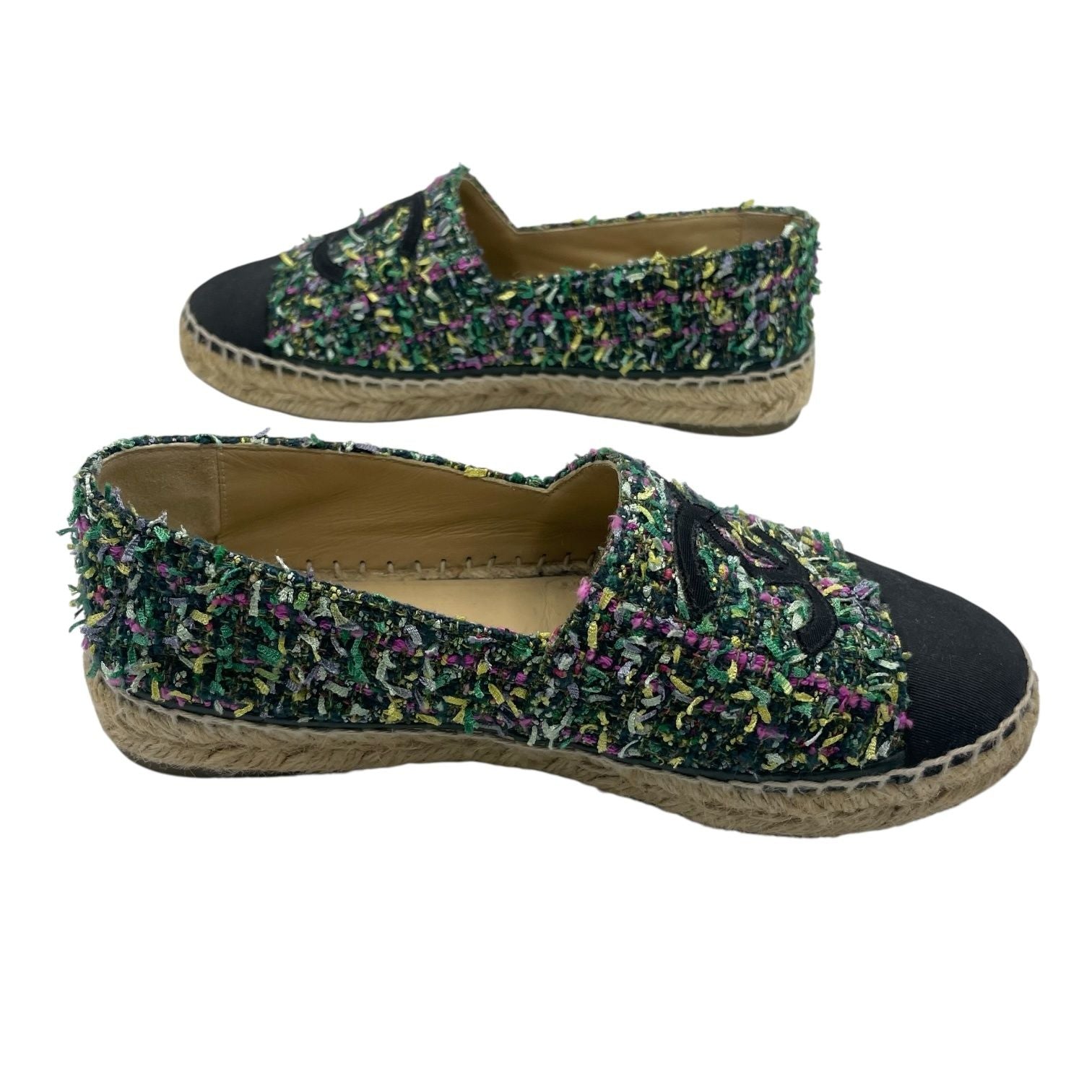 Chanel Espadrille Husse Tweed CC Logo Green Multicolor — view 4