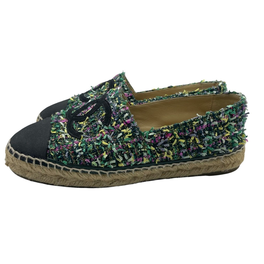 Chanel Espadrille Husse Tweed CC Logo Green Multicolor — view 2