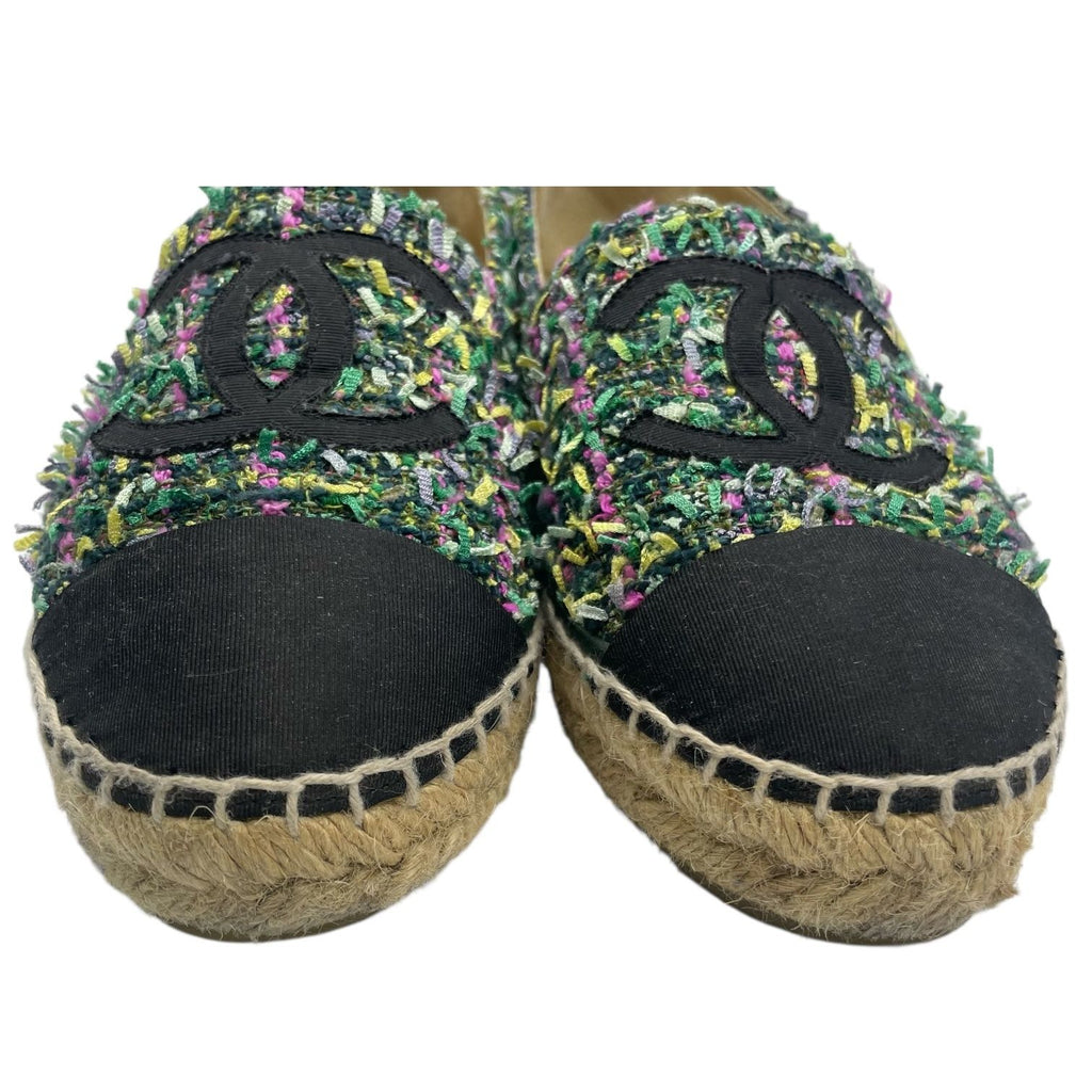 Chanel Espadrille Husse Tweed CC Logo Green Multicolor — view 5