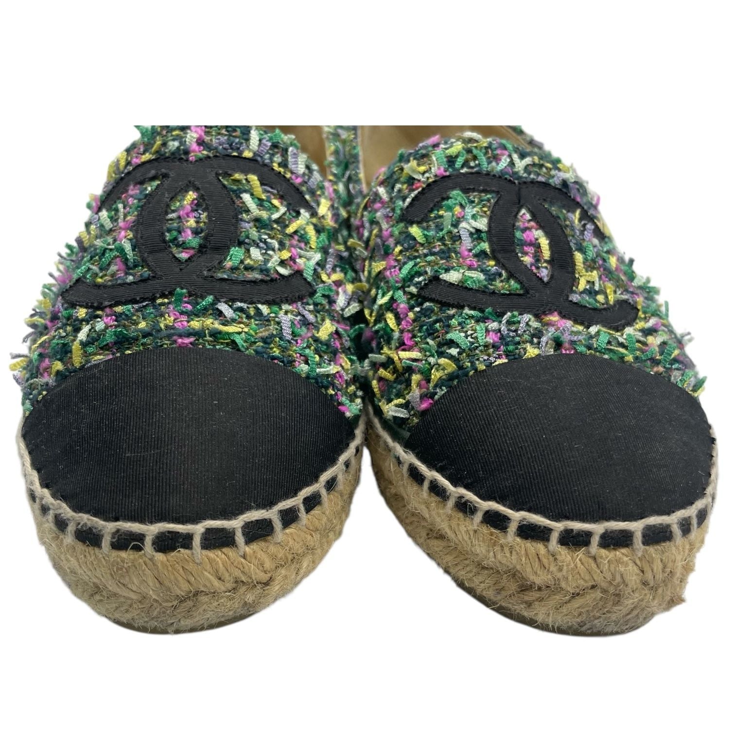 Chanel Espadrille Husse Tweed CC Logo Green Multicolor — view 5