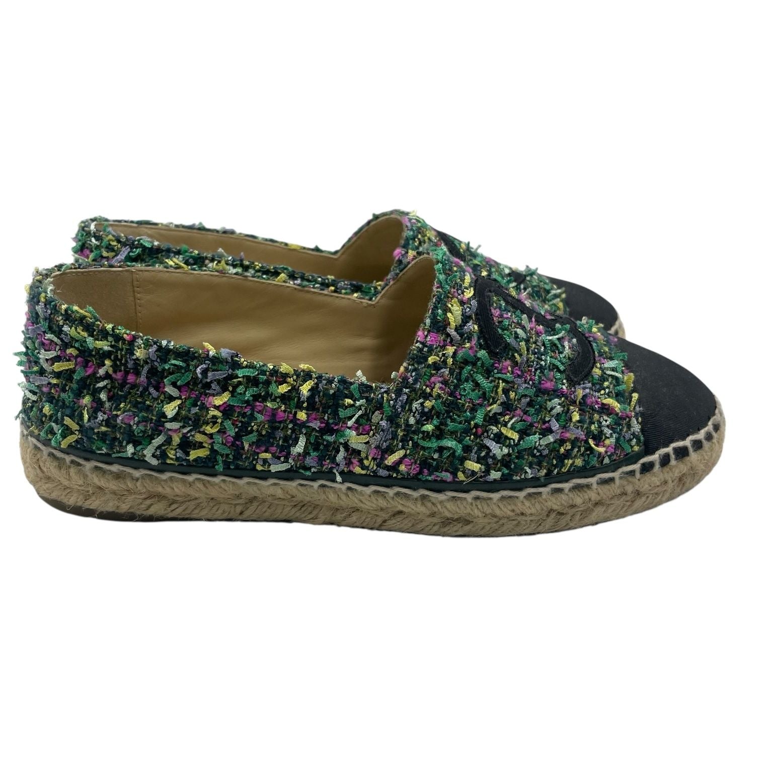 Chanel Espadrille Husse Tweed CC Logo Green Multicolor — view 3