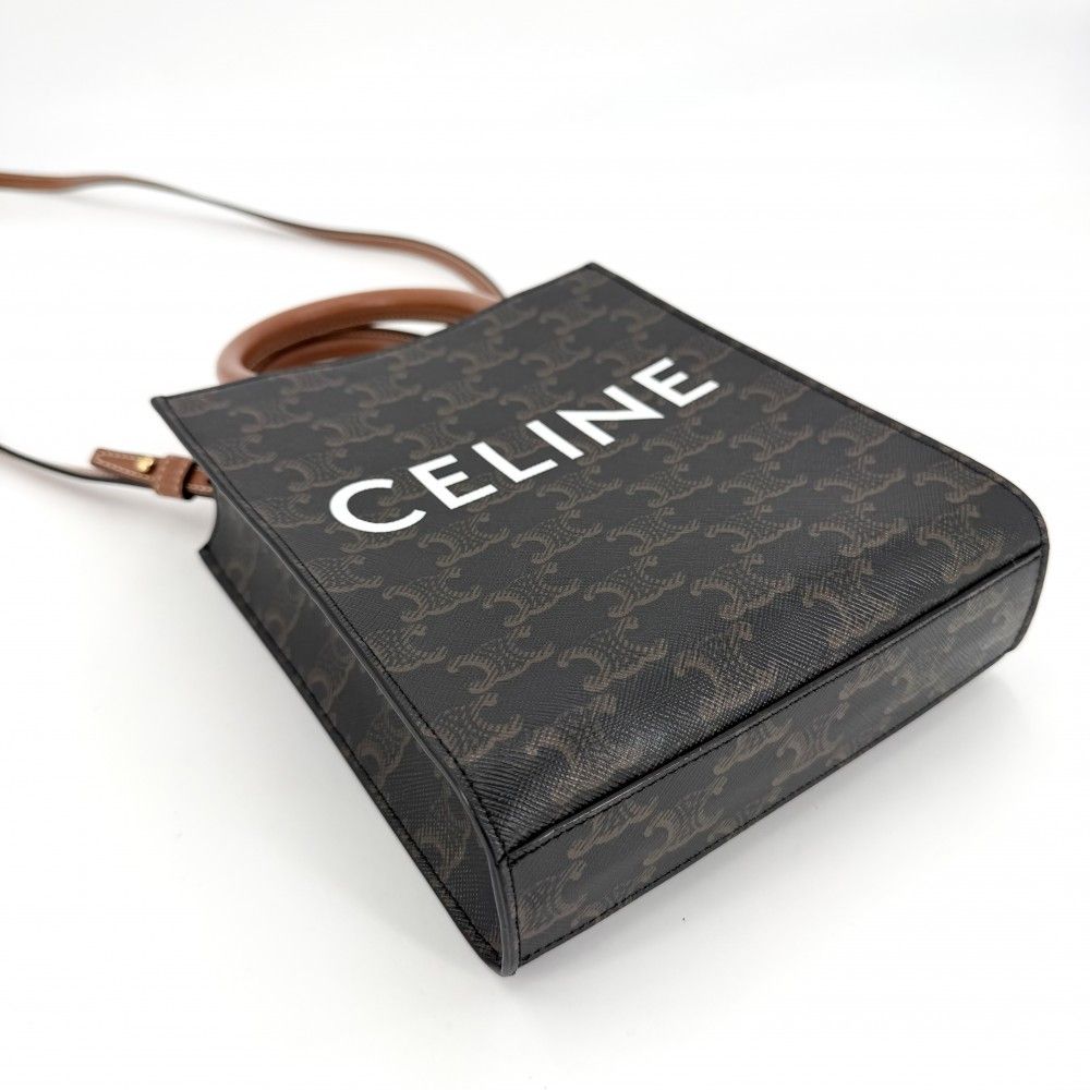 Celine 2-Way Mini Vertical Cover Shoulder Bag Crossbody Logo Tan Leather Brown — view 3