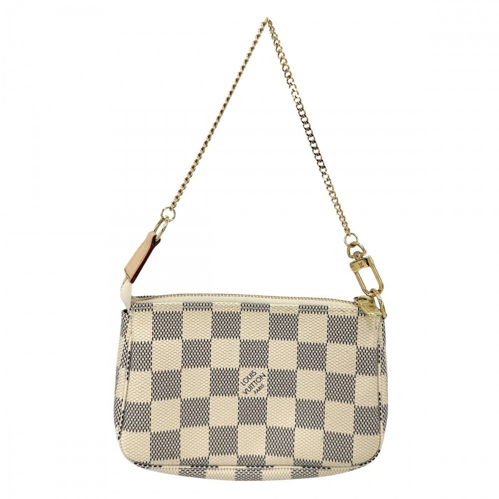 Louis Vuitton Handbag Mini Pochette Pouch Damier Azur Canvas White Gold — view 2
