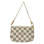Louis Vuitton Handbag Mini Pochette Pouch Damier Azur Canvas White Gold — view 2