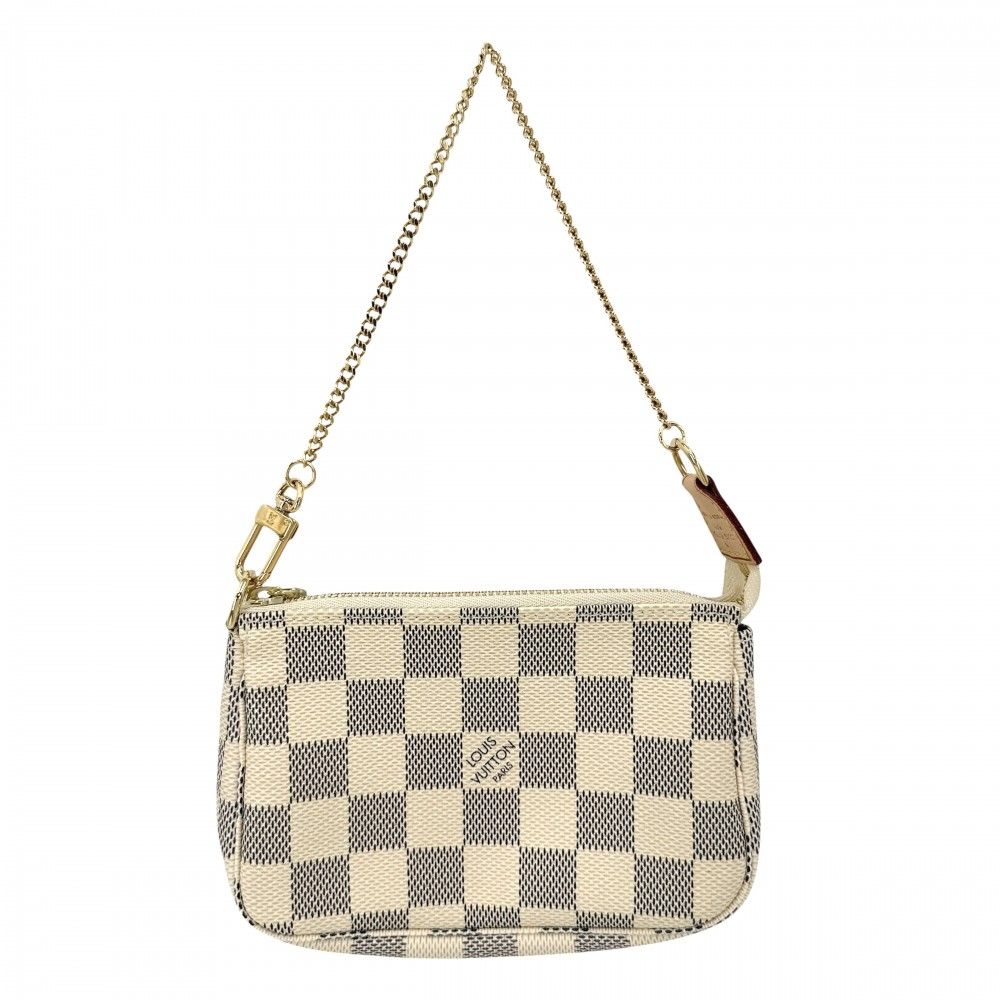 Louis Vuitton Handbag Mini Pochette Pouch Damier Azur Canvas White Gold
