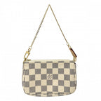 Louis Vuitton Handbag Mini Pochette Pouch Damier Azur Canvas White Gold