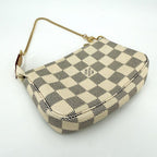 Louis Vuitton Handbag Mini Pochette Pouch Damier Azur Canvas White Gold — view 3