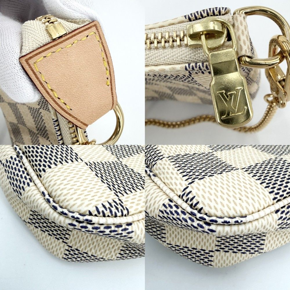 Louis Vuitton Handbag Mini Pochette Pouch Damier Azur Canvas White Gold — view 6
