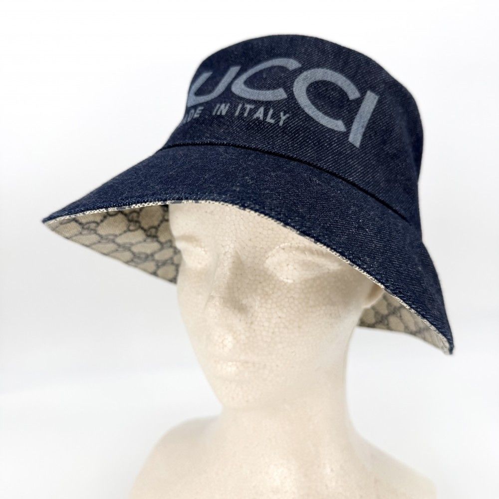 Gucci Hat Denim Bucket Hat M GG Supreme Cotton Navy — view 2