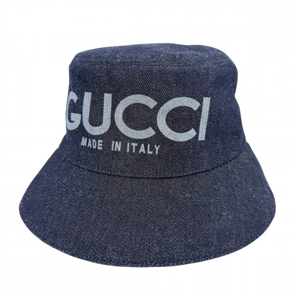 Gucci Hat Denim Bucket Hat M GG Supreme Cotton Navy