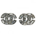 Chanel Earrings CC Logo Rhinestone Silver