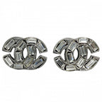 Chanel Earrings CC Logo Rhinestone Silver
