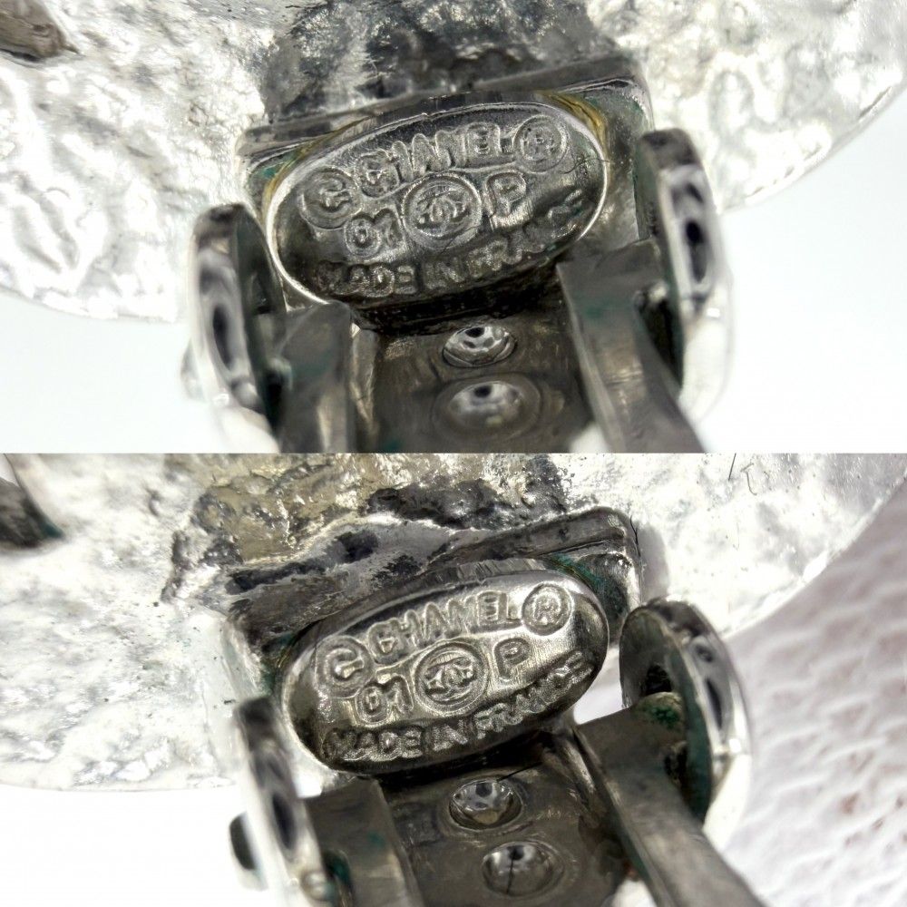 Chanel Earrings CC Logo Rhinestone Silver — view 4