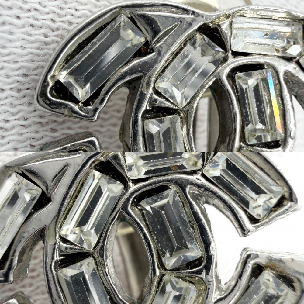 Chanel Earrings CC Logo Rhinestone Silver — view 6