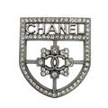Chanel Brooch Emblem CC Logo Rhinestone 21k Silver