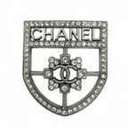 Chanel Brooch Emblem CC Logo Rhinestone 21k Silver