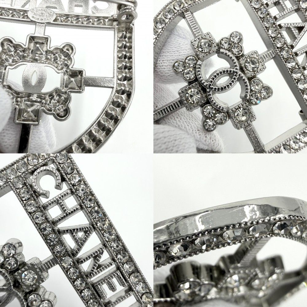 Chanel Brooch Emblem CC Logo Rhinestone 21k Silver — view 6