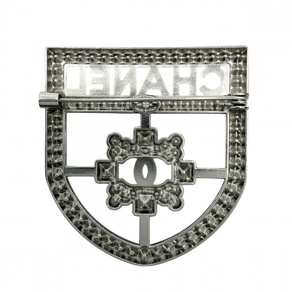 Chanel Brooch Emblem CC Logo Rhinestone 21k Silver — view 2