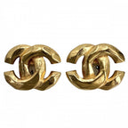 Chanel Earrings CC Logo Vintage Gold Plated