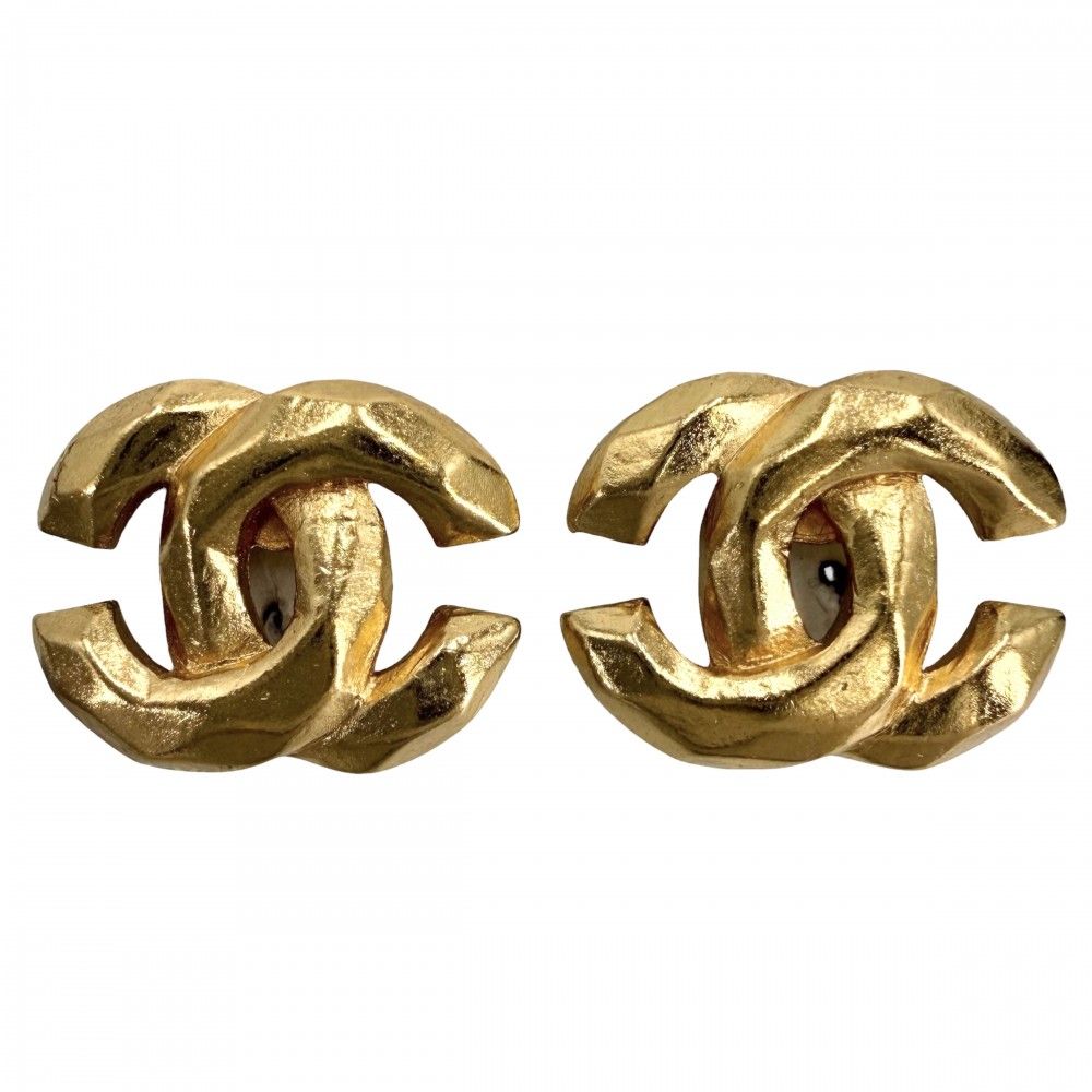 Chanel Earrings CC Logo Vintage Gold Plated
