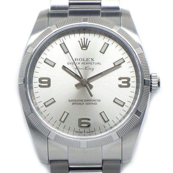Rolex Watch Air King No Roulett Sunray Silver Dial Luminous Index Hand SS